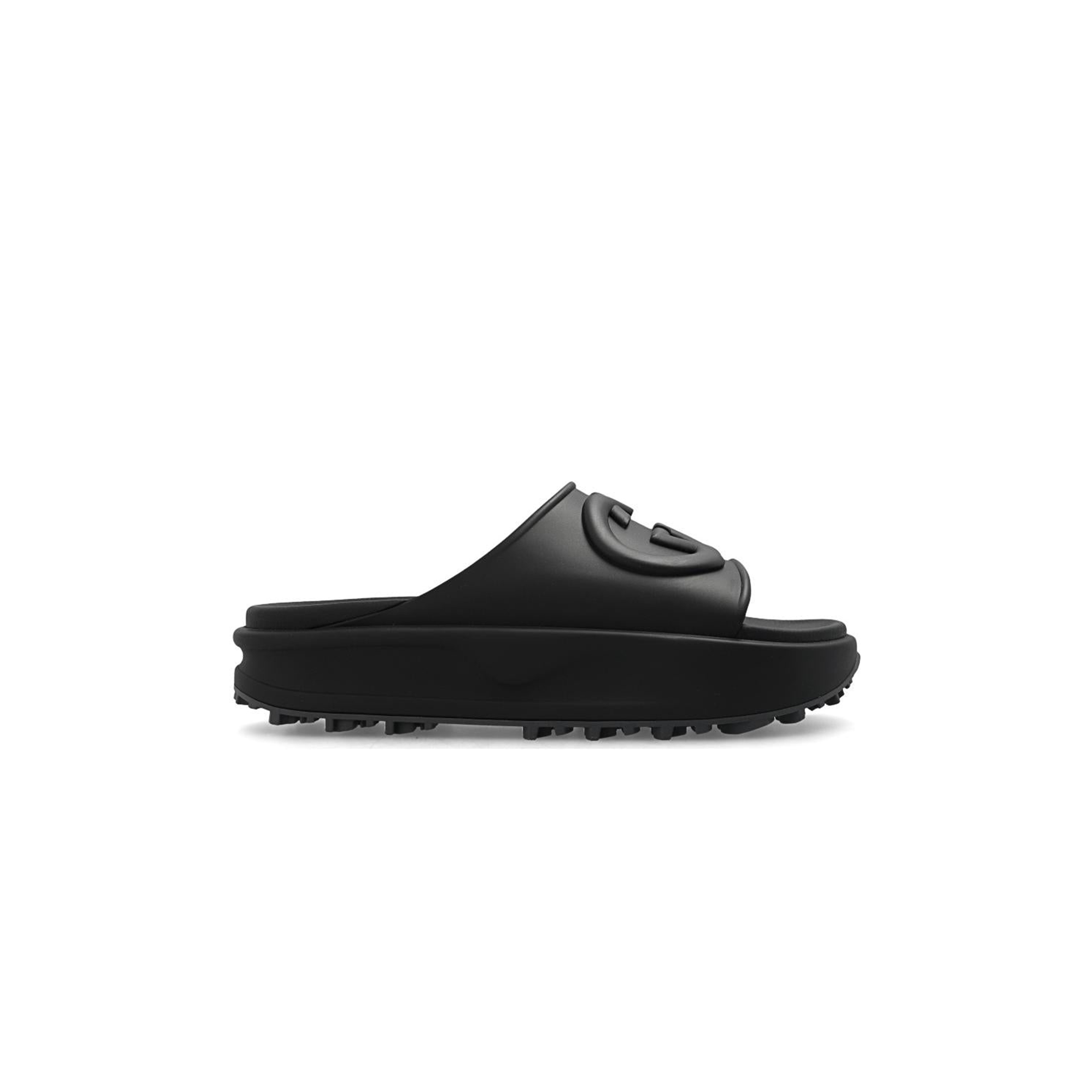 GUCCI INTERLOCKING G SLIDE SANDAL BLACK RUBBER 692380